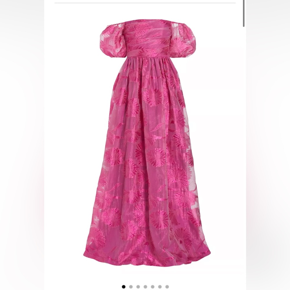 ML Monique Lhullier Pink Organza Jacquard Off-The-Shoulder Gown